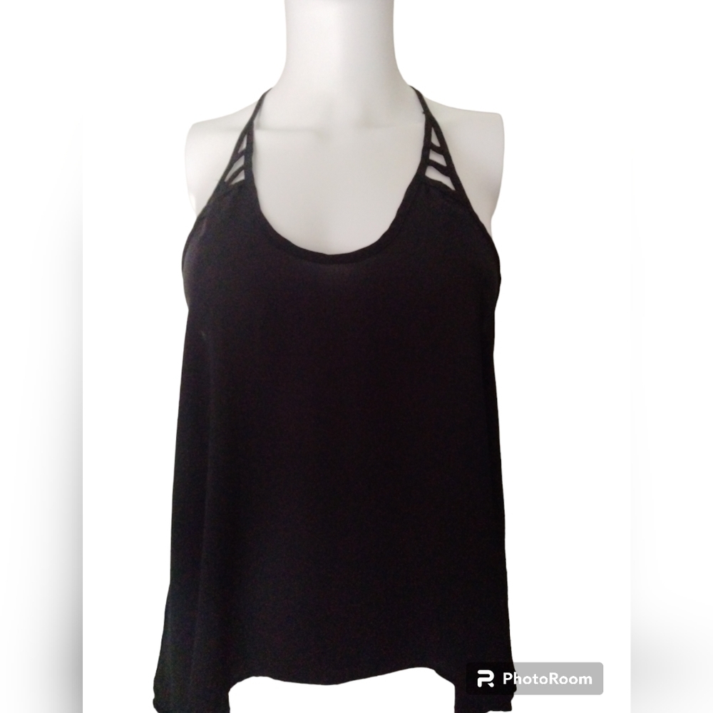 Lush Black ladder back Tank XS sexy‎ semi-sheer